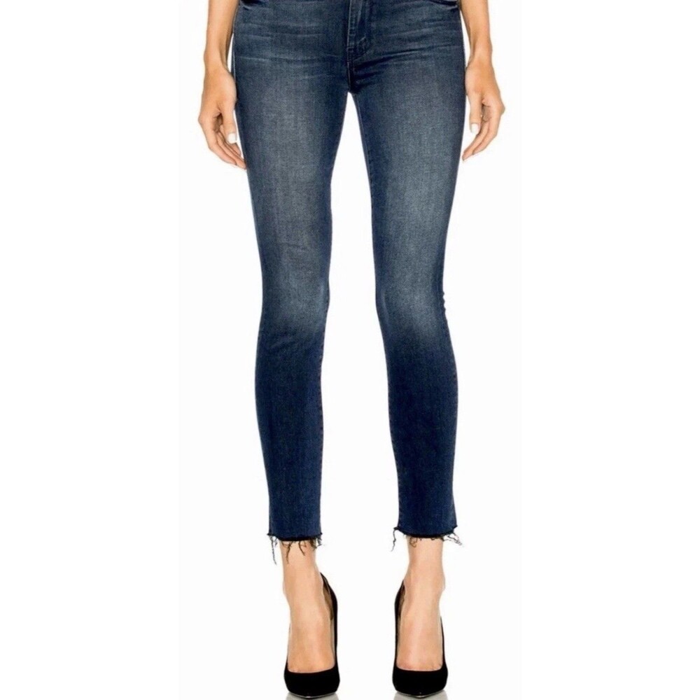 Auth MOTHER  👀 THE LOOKER Ankle Fray Skinny Jeans Repeating Love Dark Blue 29